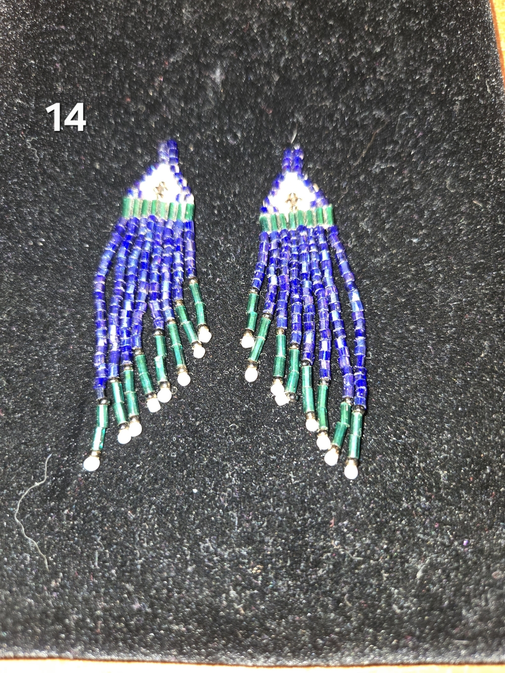 Handcrafted Blue and Green Beaded Fringe Earrings